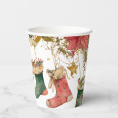 ストッキングと素朴ポインセティアスのクリスマスパーティー 紙コップ (裏面)