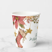 ストッキングと素朴ポインセティアスのクリスマスパーティー 紙コップ (正面)
