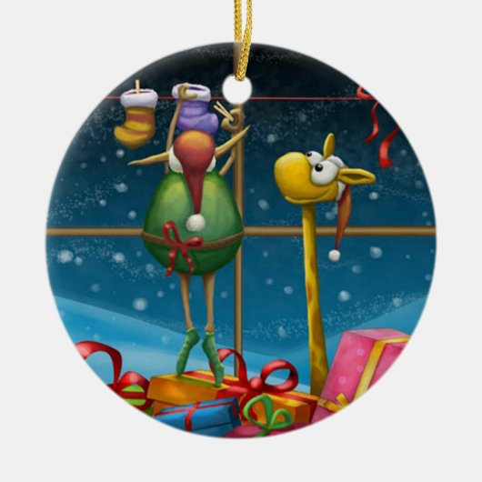 ストッキングの上でつるしている小妖精や小人 セラミックオーナメント (正面)