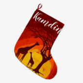 ストッキングアフリカパーソナライズされたサファリキリンサン ラージクリスマスストッキング (正面 (吊り時))