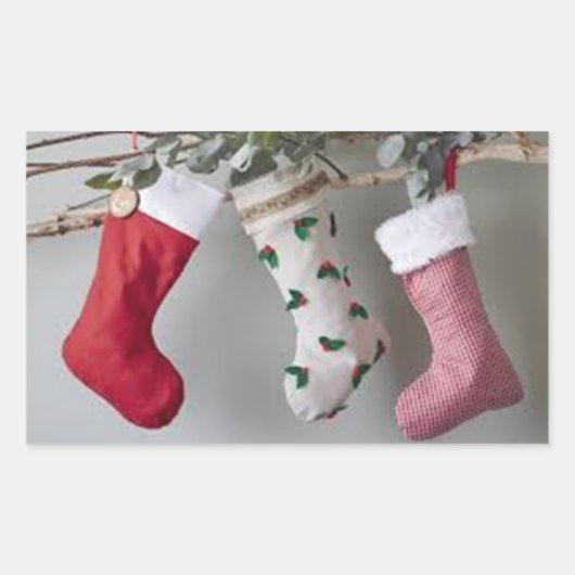 **ストッキングオンマンテル**クリスマス 長方形シール (正面)