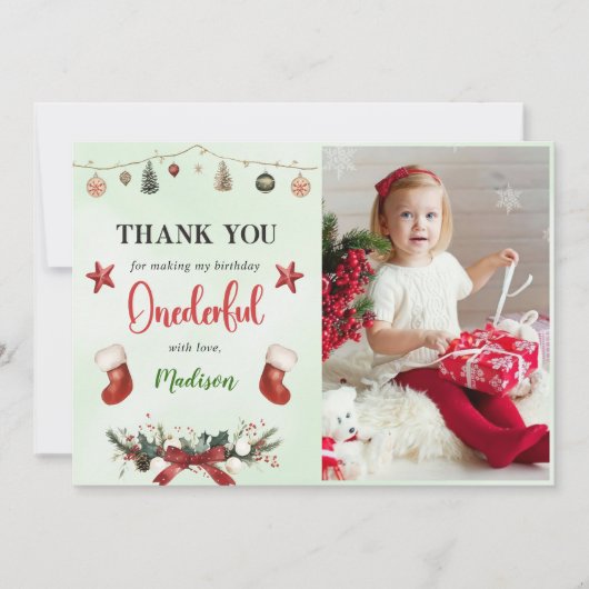 ストッキングクリスマスウィンターバースデーパーティーの写真 サンキューカード (正面)