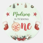ストッキングクリスマスウィンターバースデーパーティー ラウンドシール (正面)