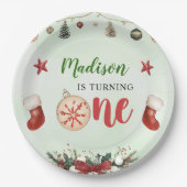 ストッキングクリスマスファースト誕生日パーティー ペーパープレート (正面)