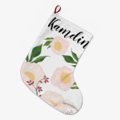 ストッキングパーソナライズされた白フローラ花オンウィット ラージクリスマスストッキング (正面 (吊り時))