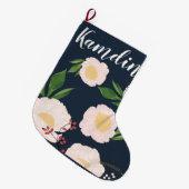 ストッキングパーソナライズされた白フローラ花オンダーク ラージクリスマスストッキング (正面 (吊り時))