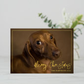 ストッキングメリークリスマスフォトとダックスシュント犬 箔シーズンカード (立ち正面)
