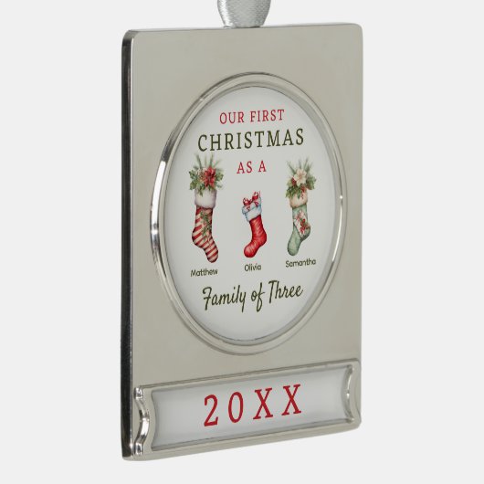 ストッキング三種初めてのクリスマス シルバープレートバナーオーナメント (右)