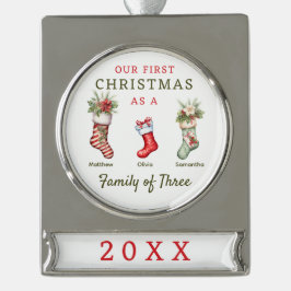 ストッキング三種初めてのクリスマス シルバープレートバナーオーナメント