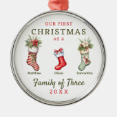 ストッキング三種初めてのクリスマス メタルオーナメント (正面)