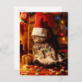 ストッキング付き猫 インビテーションポストカード (正面/裏面)