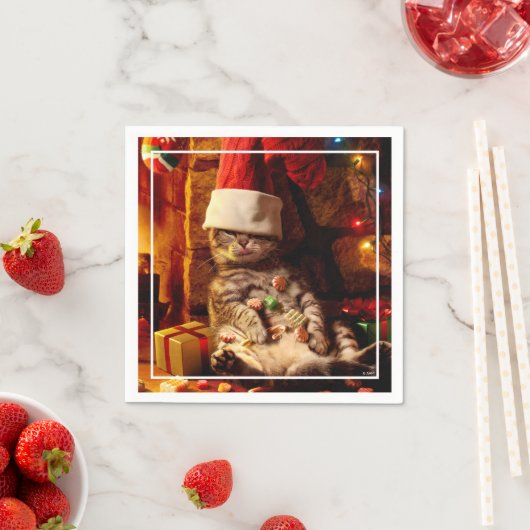 ストッキング付き猫 スタンダードカクテルナプキン (インサイチュ)