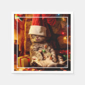 ストッキング付き猫 スタンダードカクテルナプキン (正面)