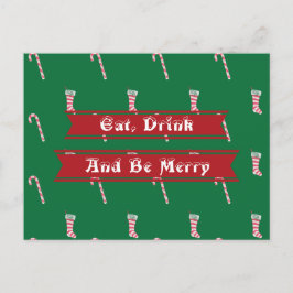 ストッキング＆キャンディケーンのクリスマス ポストカード