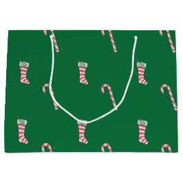 ストッキング&キャンディーケーンパターン ラージペーパーバッグ