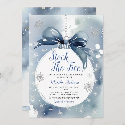 ストックザツリーオーナメントクリスマスブライダルシャワー 招待状 (正面/裏面)