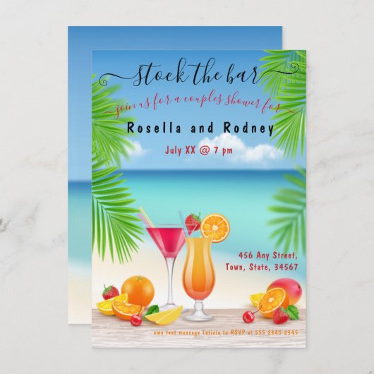 ストックザバーカクテルカップルシャワー招待状 招待状 (正面/裏面)