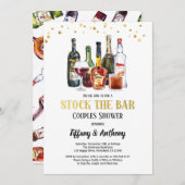 ストックザバーカップルのシャワーホワイト&金ゴールド 招待状 (正面/裏面)