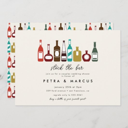 ストックザバーカップルブライダルウェディングシャワー 招待状 (正面/裏面)