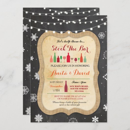 ストックザバークリスマススノーフレークチョーク招待状 招待状 (正面/裏面)