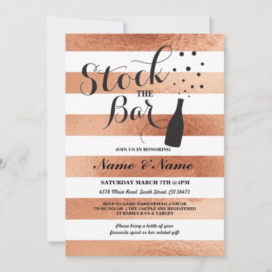 ストックザバーストライプブロンズカップルのパーティー招待状 招待状 (正面)