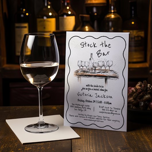 ストックザバーラインアートブライダルカップルシャワー 招待状