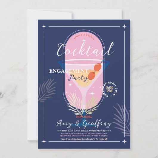 ストックザバー婚約カクテルパーティーネイビー 招待状 (正面)