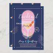 ストックザバー婚約カクテルパーティーネイビー 招待状 (正面/裏面)