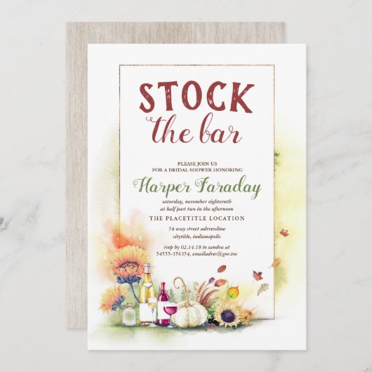 ストックザバー秋ハーベストカボチャブライダルシャワー 招待状 (正面/裏面)