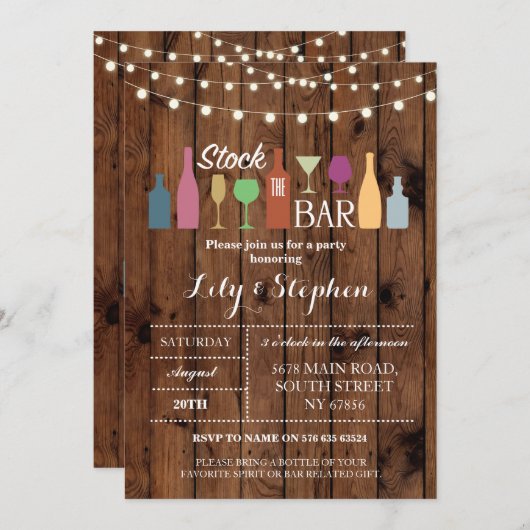 ストックザバー素朴パーティー婚約招待状 招待状 (正面/裏面)