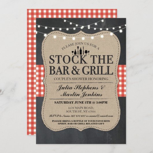 ストックザバー&グリル婚約パーティ招待状 招待状 (正面/裏面)