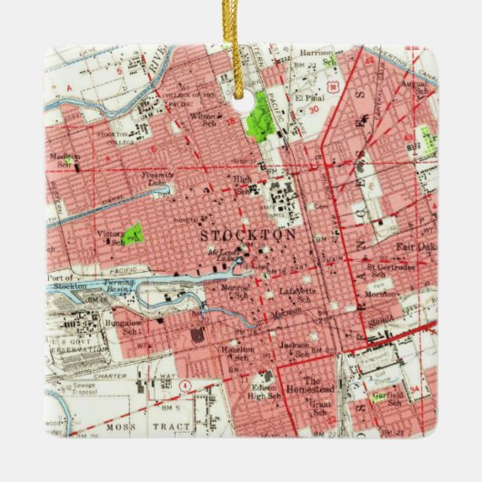 ストックトンCA 1955の地図 セラミックオーナメント (正面)