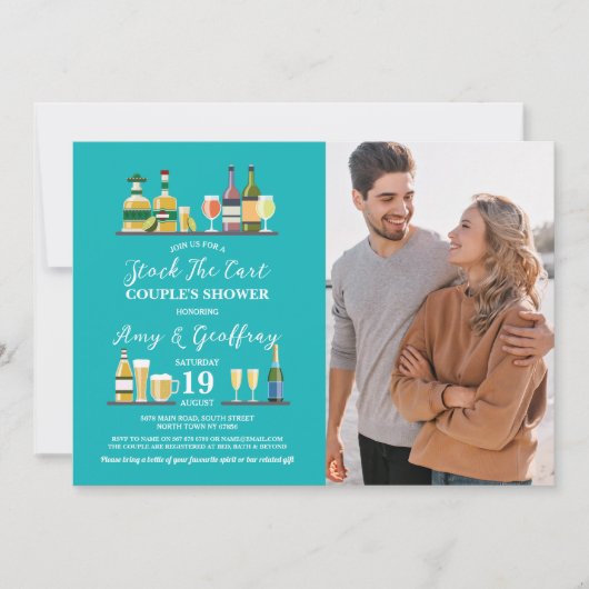 ストックバーパーティー婚約カップルのシャワーフォト 招待状 (正面)