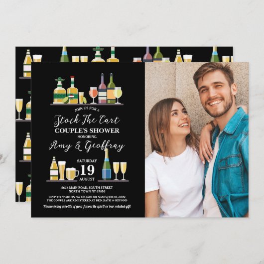 ストックバーフォトパーティー婚約カップルのシャワー 招待状 (正面/裏面)