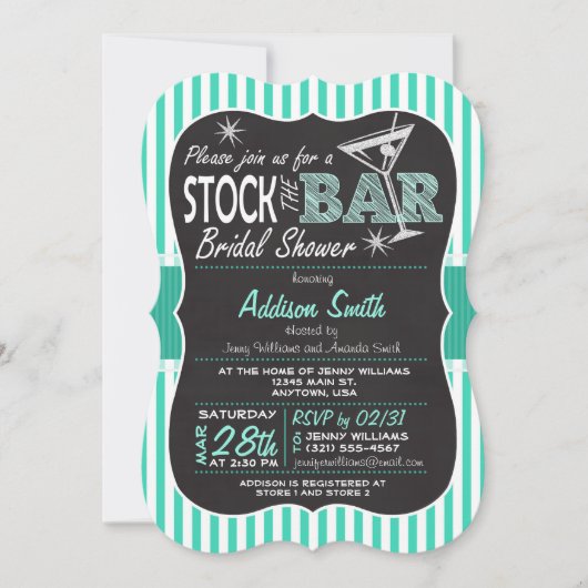 ストックバーブライダルシャワー；アクアストライプ 招待状 (正面)