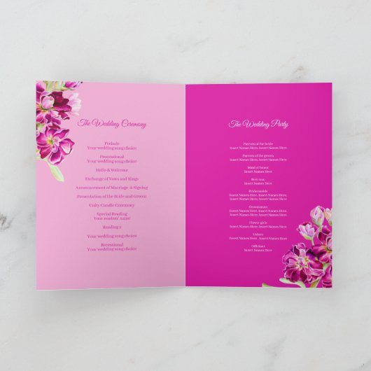 ストックフラワーダークピンクの水彩結婚式プログラム プログラム (内部)