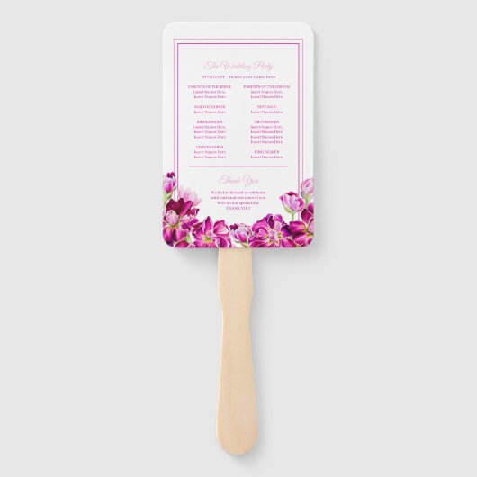 ストックフラワーピンクの水彩結婚式プログラム ハンドファン (裏面)