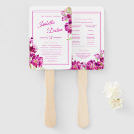 ストックフラワーピンクの水彩結婚式プログラム ハンドファン