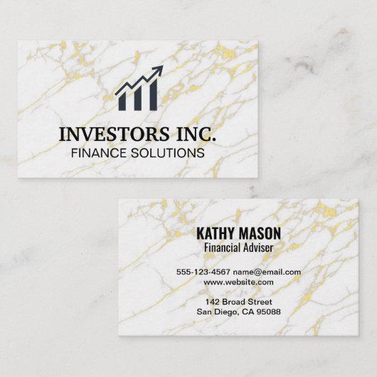 ストックブローカー |ストックグラフ |金ゴールド白大理石 名刺 (正面/裏面)