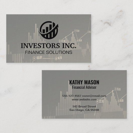 ストックブローカー |投資 |バーグラフのグラフロゴ 名刺 (正面/裏面)