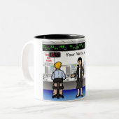 ストックブローカー- PrintedPerfectによる女性漫画 ツートーンマグカップ (正面左)