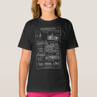 ストックホルムのランドマークのモノクロ線画設計図 Tシャツ
