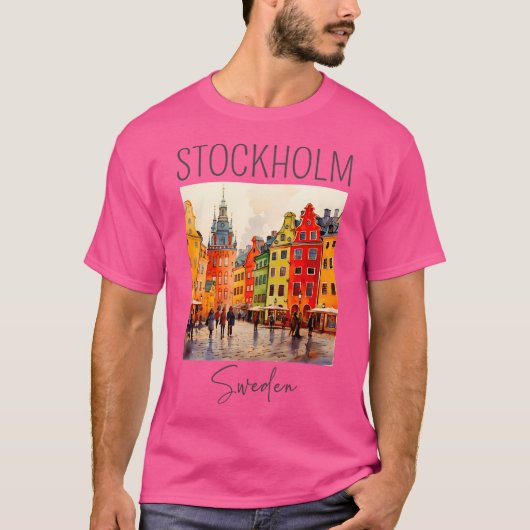 ストックホルムの水彩デザイン – スウェーデン Tシャツ (正面)