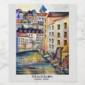 ストックホルムガムラスタンオールドタウンウォーターカラー ワインラベル (シングルラベル)