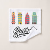 ストックホルムシティスウェーデンカラフルグラフィックホワイト バスタオルセット (ウォッシュタオル)