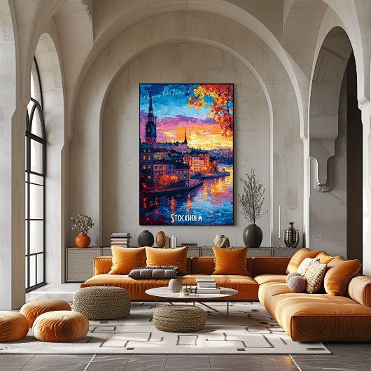 ストックホルムシティスカイラインポスター – スウェーデンのアーバンアート ポスター