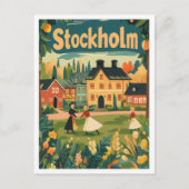 ストックホルムスウェーデンアートヴィンテージトラベルイラストレーション ポストカード (正面)