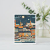 ストックホルムスウェーデンアートヴィンテージトラベルイラストレーション ポストカード (スタンド正面)