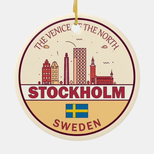 ストックホルムスウェーデンシティスカイラインエンブレム セラミックオーナメント (裏面)