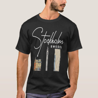 ストックホルムスウェーデンシティスカイラインマップトラベル Tシャツ